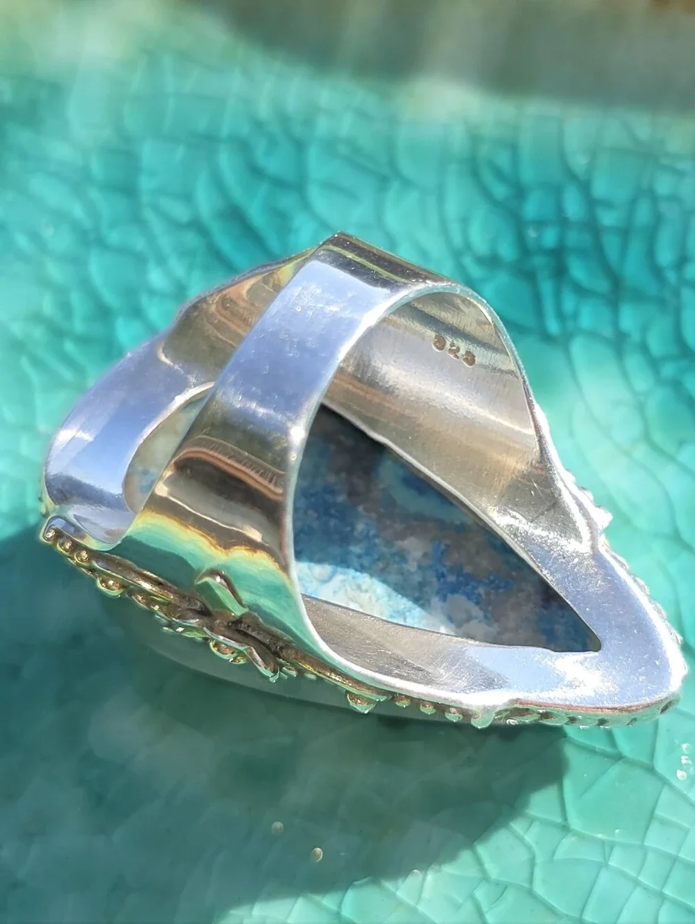 Custom-Made Dyed Crazy Lace Ring In 925 Sterling Silver W Gold Vermeil (7)